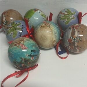 Holiday Ornament Set with Red Ribbons